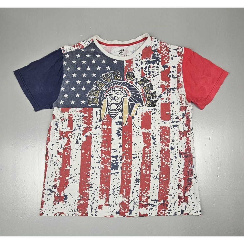 Rocawear T-Shirt Mens Large Vintage U.S.A Flag Indian‎ Chief BRAVE & FREE.